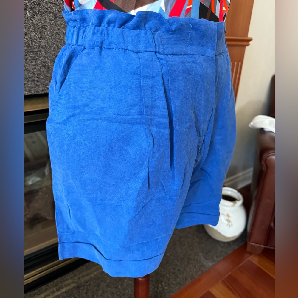 Chloe Kristyn Blue Shorts Paper Bag Waist Flat Front 100% Tencel NEW Sz X-Large - Picture 4 of 7